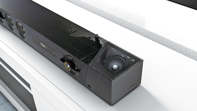 支持Dolby Atmos,DTS:X三维沉浸式音效的Soundbar产品,都会有一个网上辐射 声音的单元,通过营造天花反射声来实现上方声场效果 支持Dolby Atmos,DTS:X三维沉浸式音效的Soundbar产品,都会有一个网上辐射 声音的单元,通过营造天花反射声来实现上方声场效果